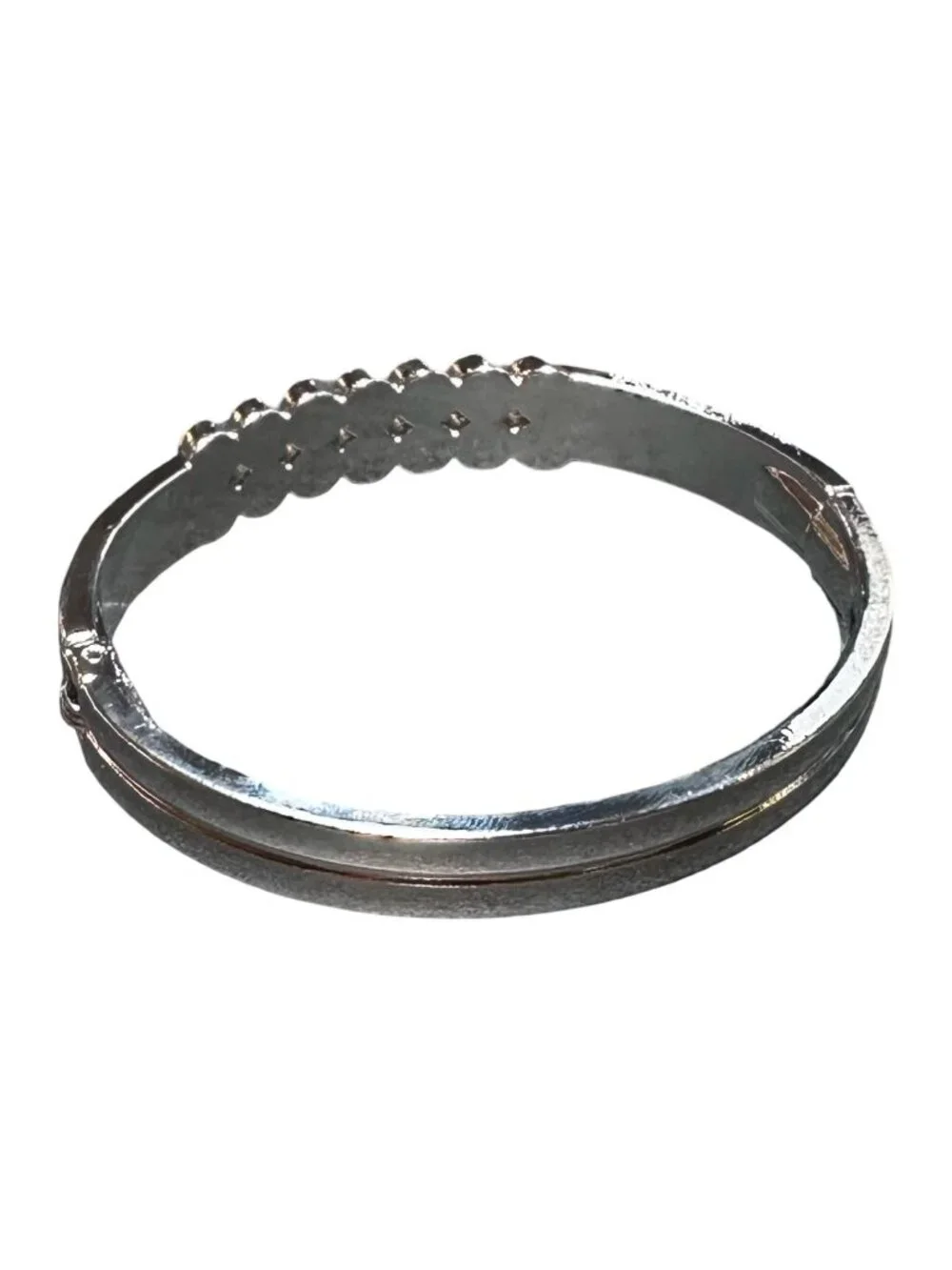 Clamper Hinged Bangle Bracelet Silver Tone Rhinestone Center Womens Jewelry NWOT